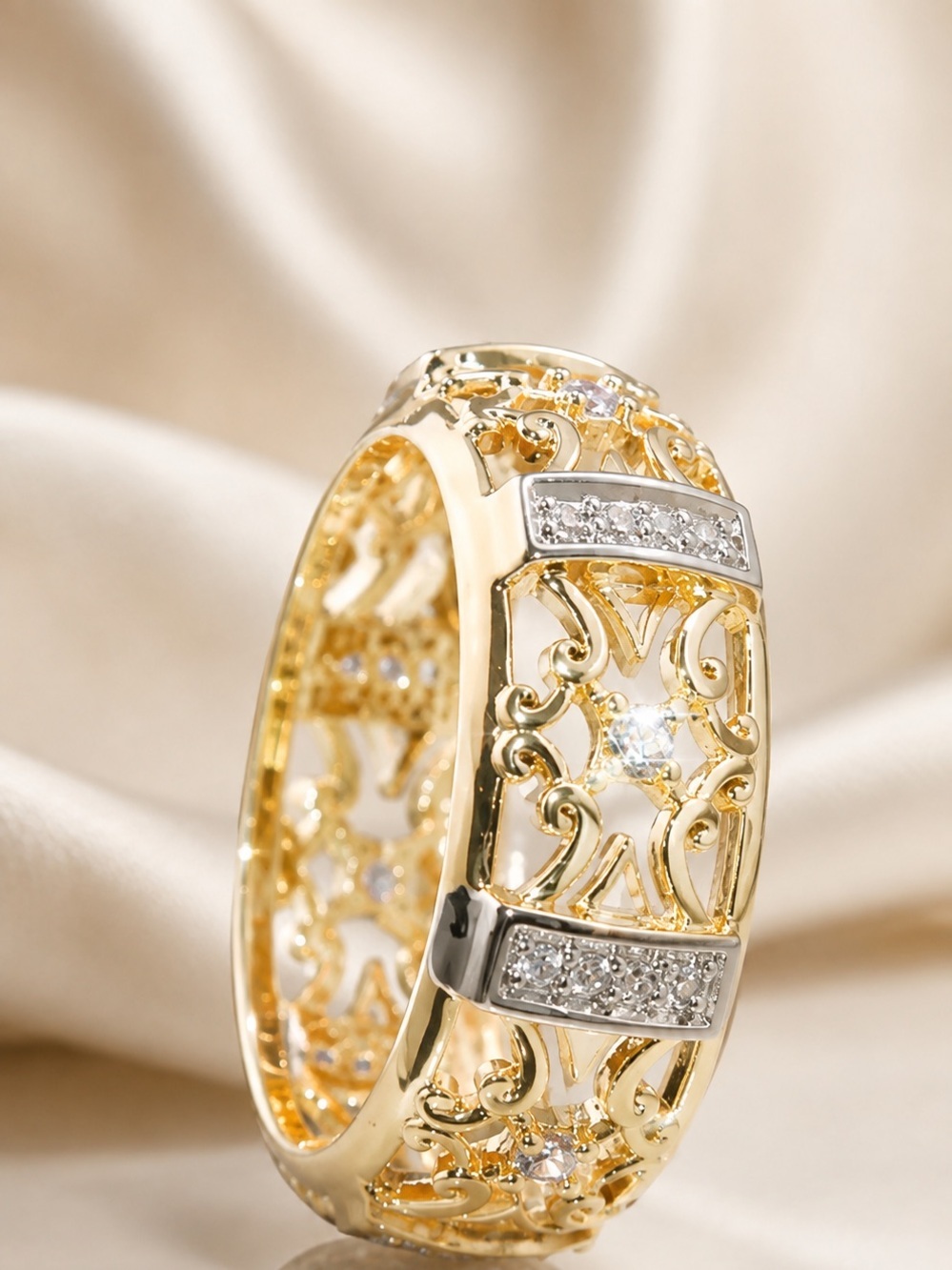 Filigree Statement Ring with Sparkling Crystal Accents
